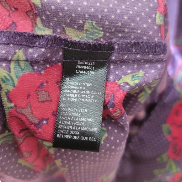 Beautiful Silky Purple and Red Mini Dress -- Floral & Swiss Dot - Picture 9 of 9